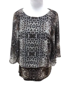 Coco Bianco Womens L Blouson Blouse Animal Print Non Iron Butterfly Wing Lined - Picture 1 of 5