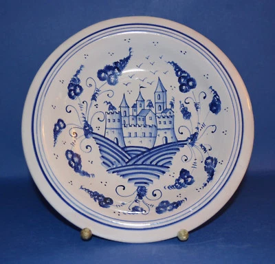  Majolika Teller Handmalerei Mittelalterliche Stadt am Meer Deruta Gemarkt F.S. - Bild 1 von 2