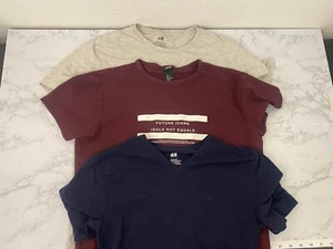 H&M Women’s S Crew T Shirt Short Sleeve Heather Gray Basic Lot Of 3 Blue Red T1 - Picture 1 of 8