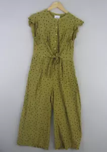 Seed Heritage Jumpsuit Womens 12 Green Black Paisley Wide Leg Buttons Flowy Boho - Picture 1 of 23