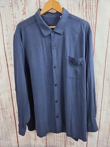 Tommy Bahama Hemd Herren 2XL dunkelblau 100% Seide Langarm Knopfleiste Tasche - Bild 1 von 16