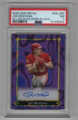 JOE MONTANA 2025 HOJA METAL FÚTBOL 92 LGR AUTÓGRAFO PÚRPURA LAVA #D/7 PSA 7 casi nuevo Foto 1 de 2