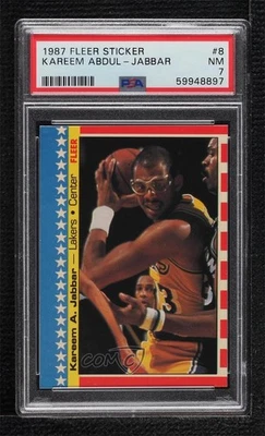 1987-88 Fleer Stickers Kareem Abdul-Jabbar #8 PSA 7 HOF - Image 1 of 2