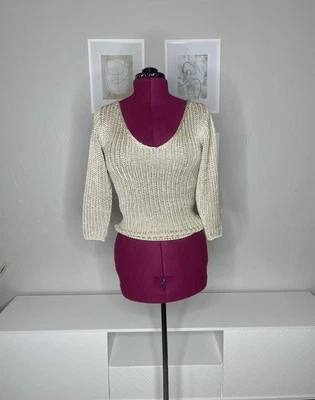 Top Ralph Lauren Colección Etiqueta Púrpura Para Mujer S Crochet Tejido Beige Dorado Seda Foto 1 de 4