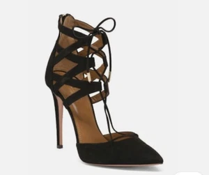 AQUAZZURA Belgravia Lattice CAGED Suede Pointed Toe Black Pumps 38.5 $800 NWOB - Picture 1 of 23