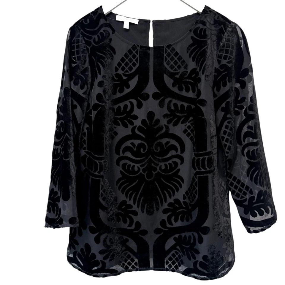 Blusa Talbots RSVP Veludo Preto Tamanho Pequeno Burnout Scroll Noite Férias - Imagem 1 de 4