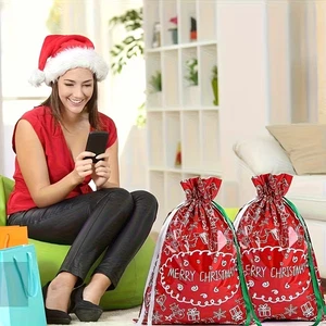 2 sacchetti regalo con coulisse natalizie sacchetti grandi con nastri - 15,35 * 20,08 pollici - Foto 1 di 5