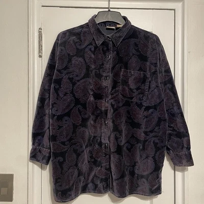 Crossroads Women's Paisley Purple & Black Faux Velvet Blazer Size L VTG - image 1 of 4