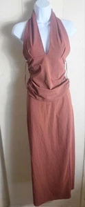 2 Pcs Zara Brown Halter Side-Ruched Midi Dress Woman Sz Medium Spring  - Picture 1 of 9