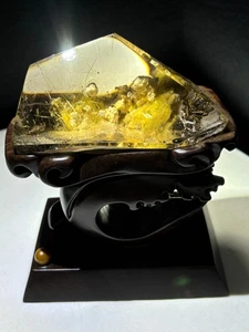 1.7LB Rare Natural golden rutile Quartz crystal Mineral specimen +base - Picture 1 of 10