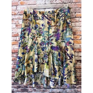 Peruvian Connection Women's Silk purple floral Flared a-line Skirt Size 10 - Picture 1 of 6