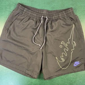 Nike Gym Shorts Mens Large Black Graphic Swoosh Lined Drawstring Retro Pockets - Picture 1 of 10