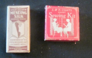 2 Small Empty J&P Coats Boxes Mending Silk Sewing Kit - Picture 1 of 3