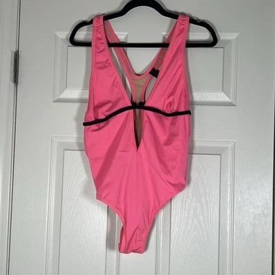 Frederick’s Of Hollywood Vintage Neon Pink/Black Cheeky Sexy OnePiece Swim Large - Image 1 of 3