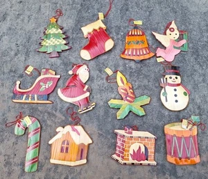 Vintage Christmas Ornaments Straw Wood East West Distributing 12 Pieces - Picture 1 of 2