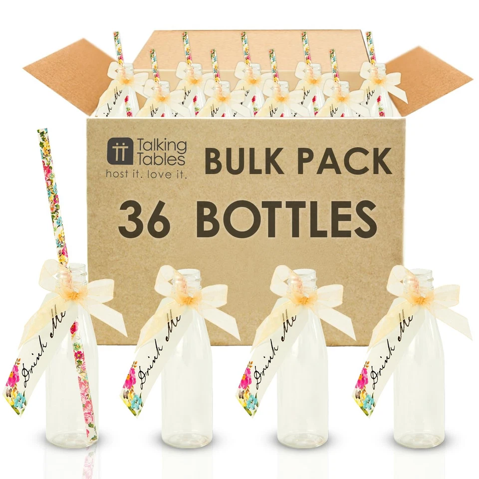 36 x Alice In Wonderland Party Favours Reusable Bottles with Tags Paper Straw... - Image 1 of 4