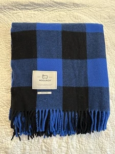 NWT Woolrich Blue Buffalo Check Plaid Wool Blanket Fringe Throw Made In Italy - Picture 1 of 7
