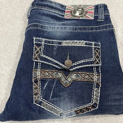 Pantalones de mezclilla rectos Monarchy para hombre 38x32 azul grunge desgastados elásticos Foto 1 de 4