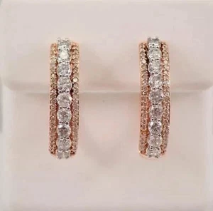 2Ct Lab Created Round Diamond Huggie Hoop Woman's Earrings 14K Rose Gold Plated - Picture 1 of 9