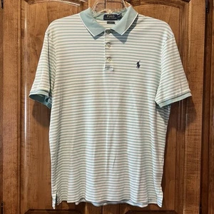 Ralph Lauren Polo Shirt Mens Medium Light Blue Striped Classic Fit Golf Rugby - Picture 1 of 7