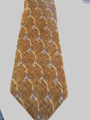 Corbata Bill Blass Etiqueta Negra Seda en Azul, Dorado y Beige Foto 1 de 4