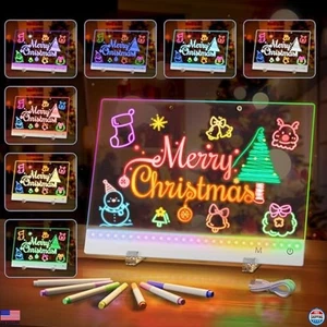 Vibrant LED Message Board - 13"x7" Acrylic, 7 Markers, 5 Modes, Chain & Stand - Picture 1 of 6