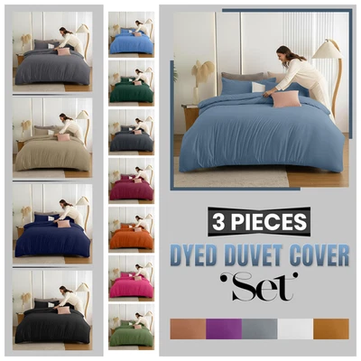 3 Piece Duvet Quilt Cover Bedding Set Soft Comforter Cover Twin Full Queen King - Image 1 of 4
