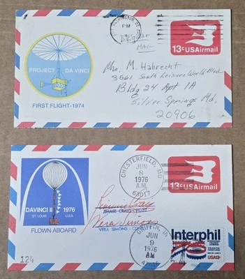 Proyecto Da Vinci 1976 Da Vinci II Vuelo FDC FIRMADO Chesterfield Las Cruces 1974 Foto 1 de 4