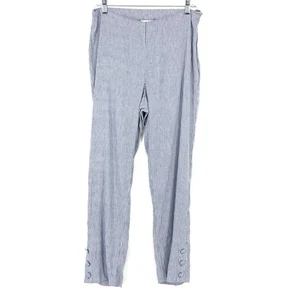 J. Jill Linen Stretch Pants Womens Size MT Blue White Striped Button Detail - Picture 1 of 6