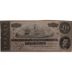1864 $20 Confederate Note ~ Circulated - Obsolete Currency - Picture 1 of 2