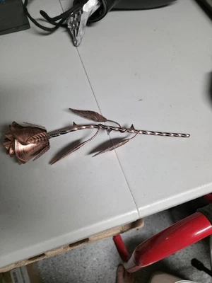 Flor Aniversario Romántico Cobre Rosa Cobre Artesanal 11" Largo Foto 1 de 4