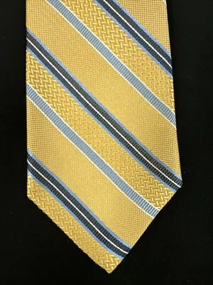 Burma Bibas Yellow With Blue Stripes 100% Silk Tie 3.25w X 60”l - Изображение 1 из 4