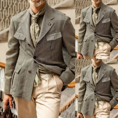 Tweed Men's Safari Jacket Vintage 1950s British Style Blazer Hunting Jacket Coat - Image 1 of 4