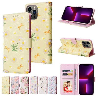 Flip Flower Wallet Phone Case For iPhone 11 12 13 14 15 16 Pro Max XR XS 7 8 SE - Image 1 of 4