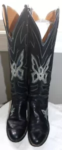 VINTAGE JUSTIN WOMEN'S BLUE SILVER SNAKE SKIN INLAY BUTTERFLY COWGIRL BOOTS 8.5A - Picture 1 of 6