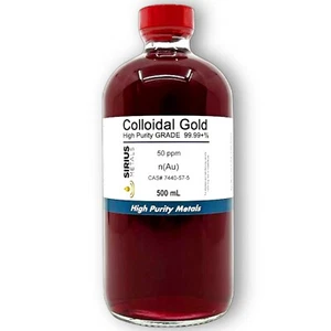 Nanopartículas de oro coloidales verdaderas (AuNP): 50 ppm - 500 ml en vidrio - Imagen 1 de 2