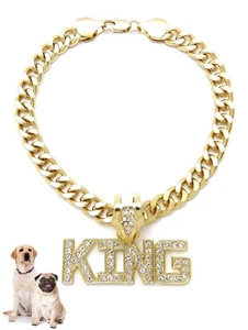 Icemond Rhinestone KING Pendant 18"/26" Cuban Chain Fashion Necklace For Dogs - Picture 1 of 7
