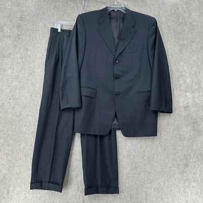 CANALI 2-Piece Suit Wool Pinstriped Gray Mens 40R Blazer Jacket & Pants 32X28 - Image 1 of 4