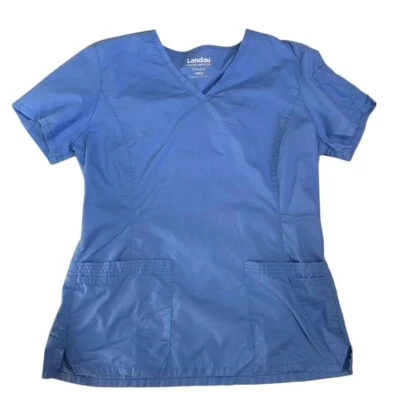 Uniforme de enfermeiras Landau Stretch gola V esfoliante teto azul 4 bolsos saúde - Imagem 1 de 4