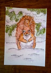 ACEO Original Watercolor Painting, Fox Squirrel, by Herbie Hasbrouck Jr - Picture 1 of 4