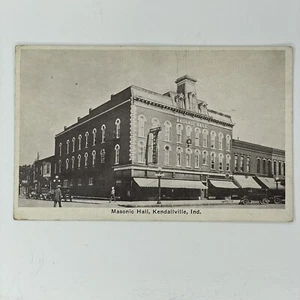 Postal de lino vintage Kendallville Indiana Masonic Hall Streetview sin publicar - Imagen 1 de 3