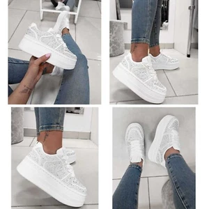 Damen Turnschuhe Schnür Sneaker Freizeit Sportschuhe auf dem Plateau mit Zirkone - Bild 1 von 7