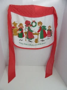 Vintage Holly Hobbie Apron One Size Tie Back Holiday Wishes Love and Fixins - Picture 1 of 3