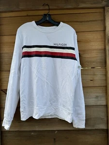 TOMMY HILFIGER MEN'S WHITE CREW NECK LONG SLEEVE SWEATSHIRT Size Medium **READ** - Picture 1 of 13