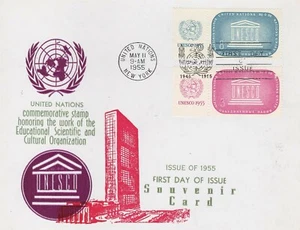 UN #33/34 UNESCO 1955 - Sanders maxicard - Maroon - Picture 1 of 1