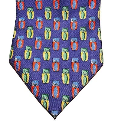 Jos A Bank Executive Collection Multicolor Owl Pattern Blue Silk Tie 59"×4" - Image 1 of 4
