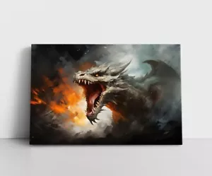 Mazmorras de arte de pared de lona enmarcada de lona de fantasía que respira fuego - Imagen 1 de 12