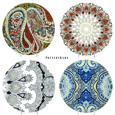 Pottery Barn PAISLEY 8.75" Salad Plate Set 4Pc Mid Century Textile Print Mint - Image 1 of 4