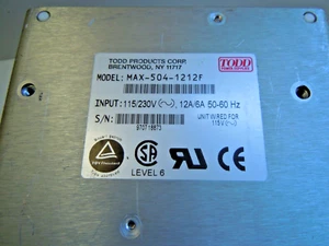 TODD PRODUCTS MAX-504-1212-F POWER SUPPLY 115/230V,12A 400w - Bild 1 von 5