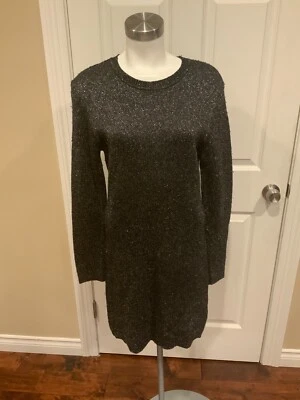 Vestido suéter Pam & Gela preto e prata cintilante malha gola redonda, tamanho médio - Imagem 1 de 4